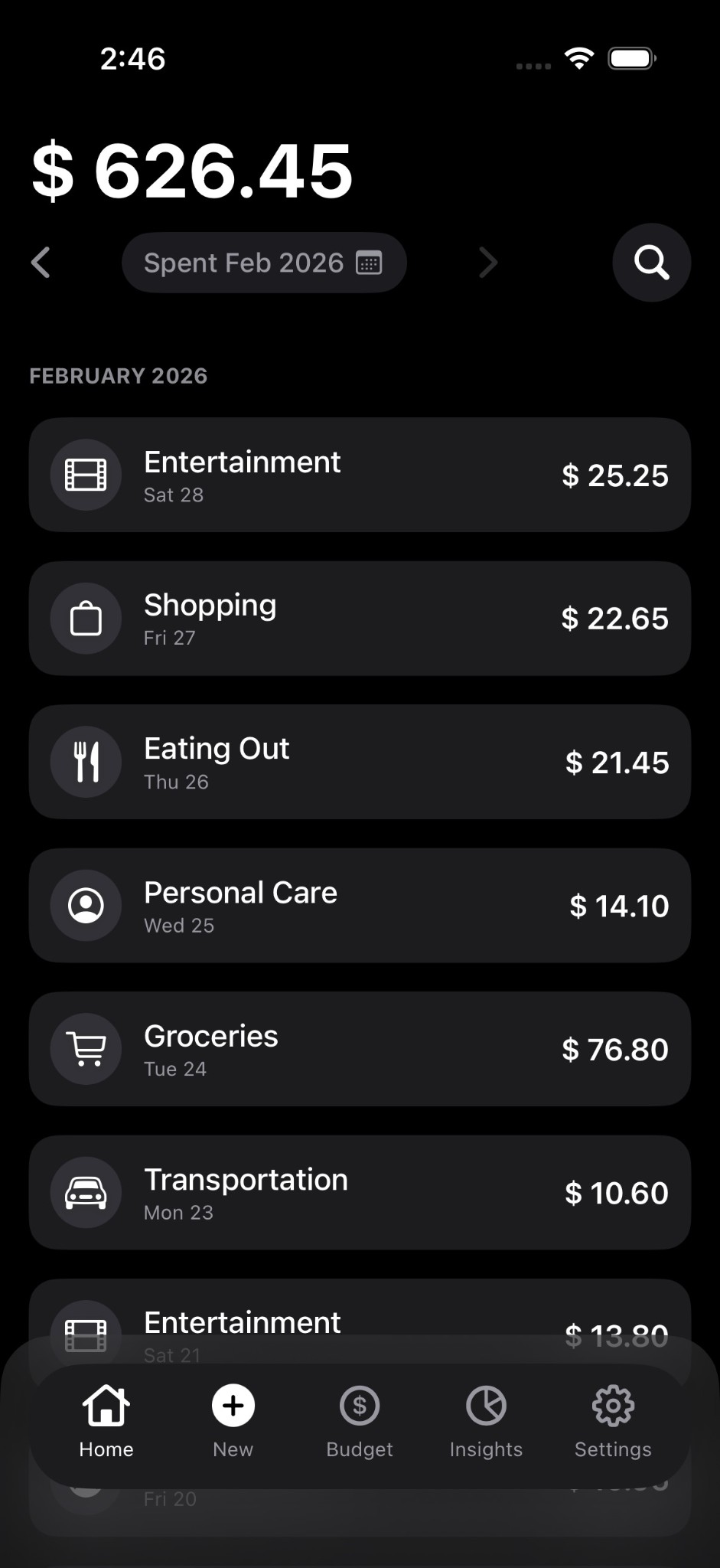 Budgio Money dark mode screenshot